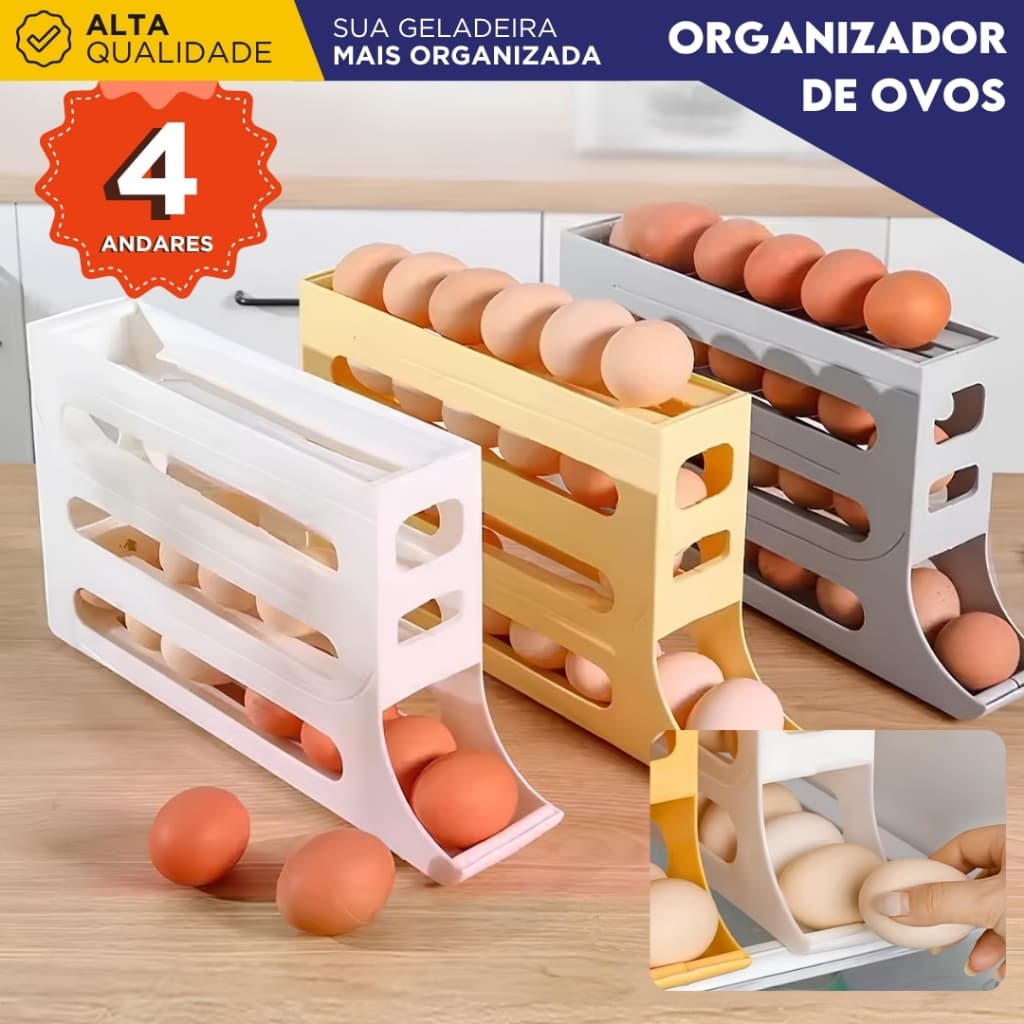 Porta Ovos 4 Andares Rolante Automático Organizador de Geladeira 20 a 30 Ovos - MN