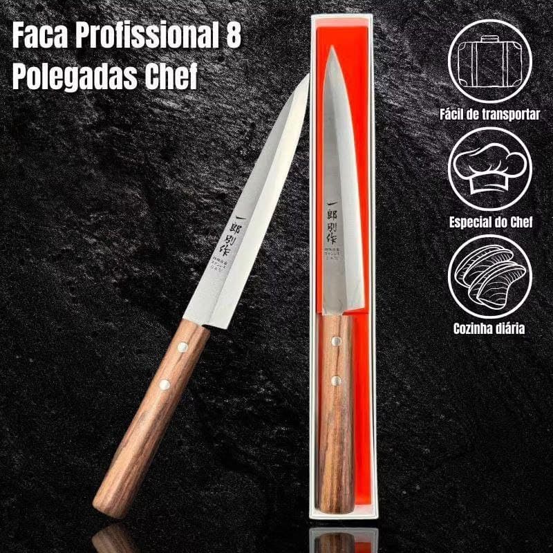 Faca Culinária Profissional Chef ,8 Polegadas,33cm, Cabo Feito em Sândalo Preto
