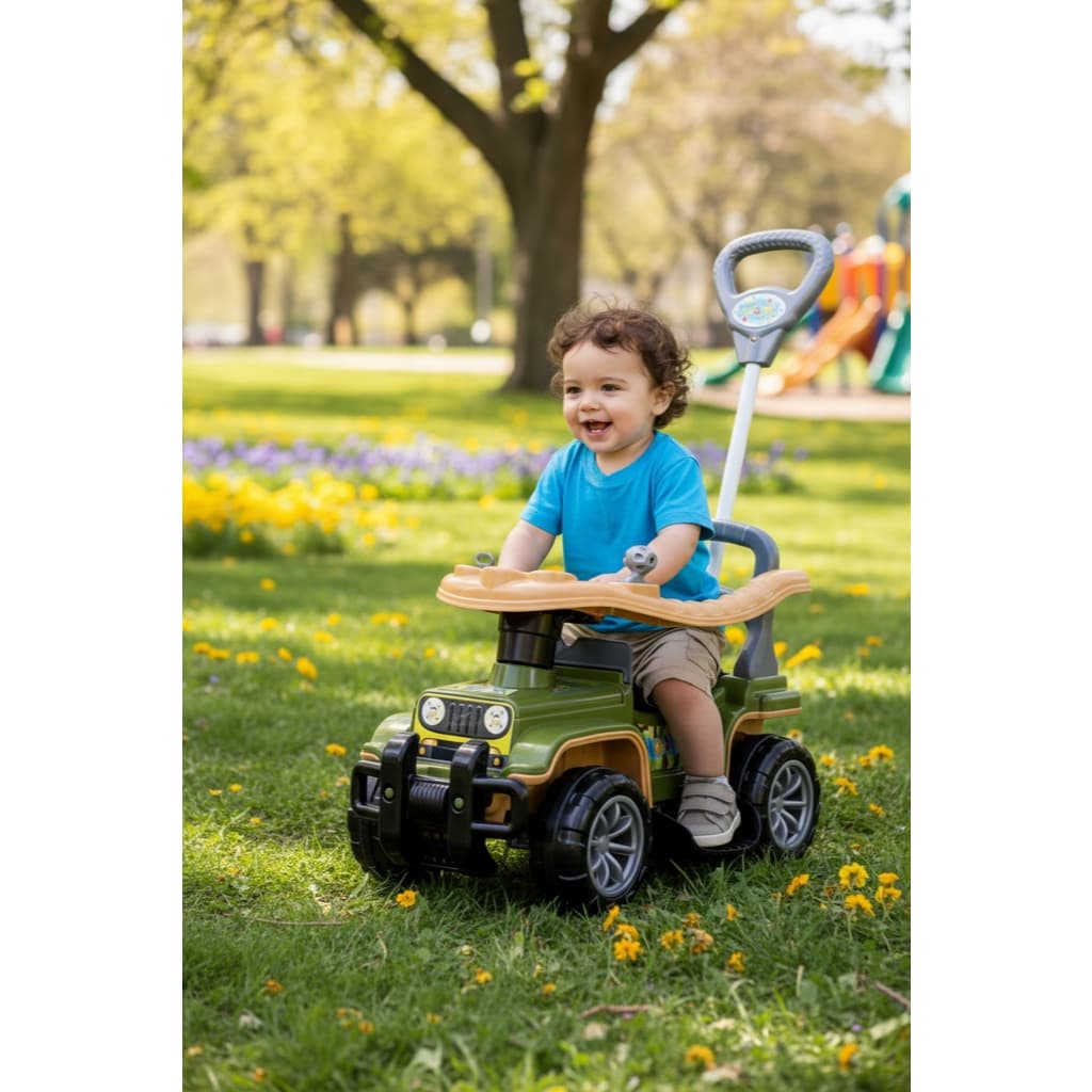 Carrinho Infantil Jip Jip Passeio Empurrador Ajustavel Militar Jeep Resistente Educativo Divertido