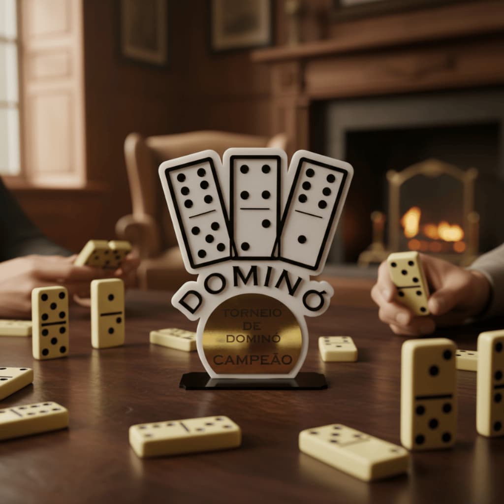 Troféu Luxo Torneio de Dominó - Todo em Acrílico e Personalizado