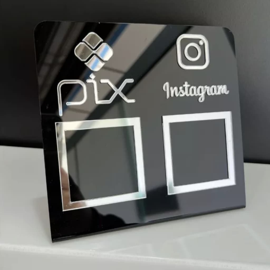 Placa Dupla Pix Instagram Acrílico Display QR Code Mesa Balcão Wifi Pagamento Comércio Loja