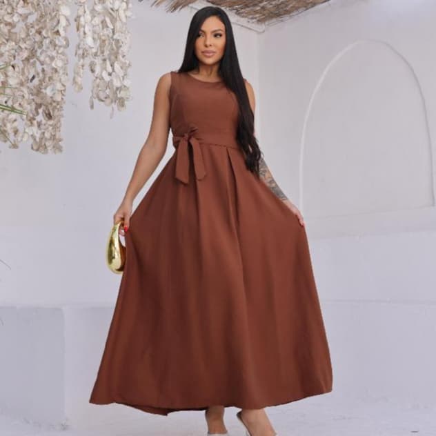 Vestido Feminino Elegante casual Regata com Cinto tecido sensoriale
