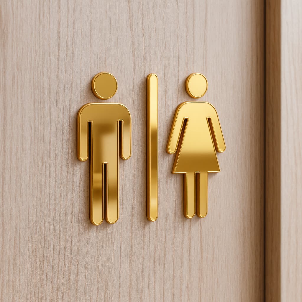 Placa Sinalização Banheiro Acrílico Espelhado Masculino Feminino Porta WC Comércio Loja Identificação