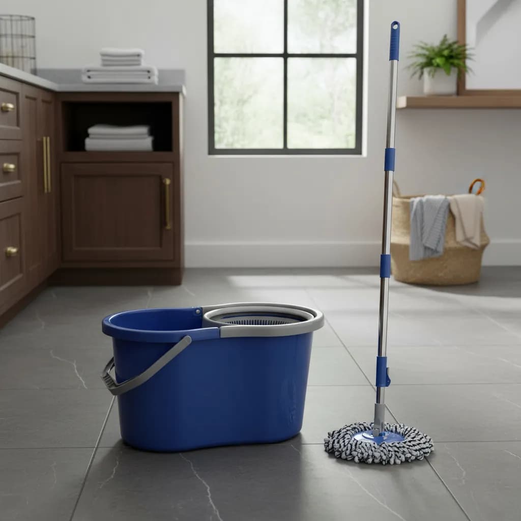 Mop Giratório 360 Limpeza Com Balde Duplo E Cesto Centrifuga Rodo Magico 8 Litros Sortido Cabo Inox