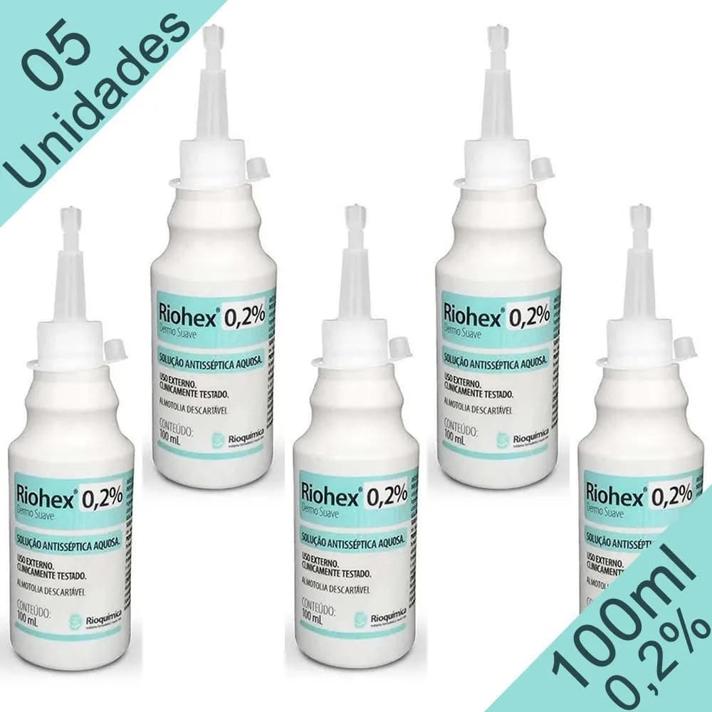 Kit 5 Riohex 0,2% Dermo Suave 100ml Cada - Rioquímica