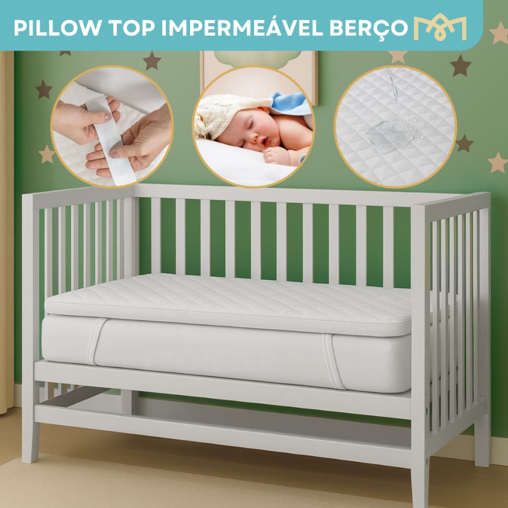 Pillow Top Baby Berço Confort Espuma D18 Matelado 400 Fios Capa C/ Zíper Hipoalergênico Premium