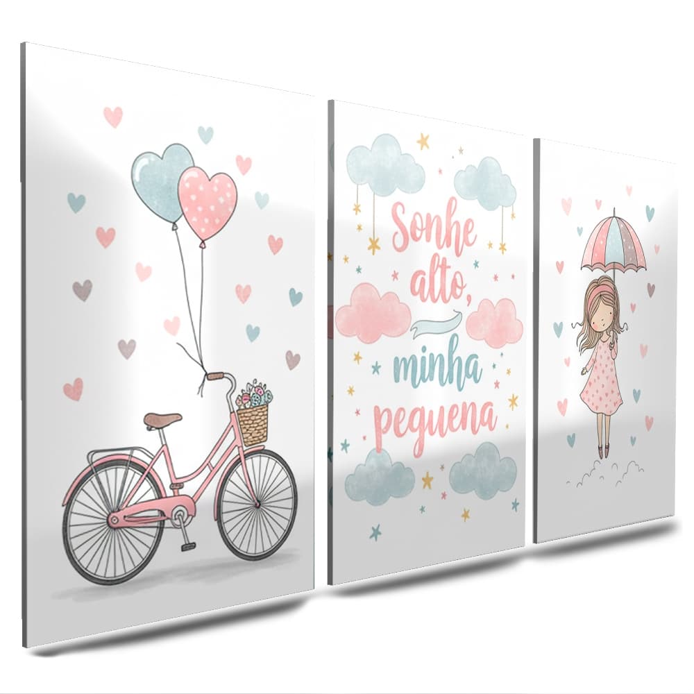 Quadros decorativo infantil quarto menina frases sonhe alta minha pequena