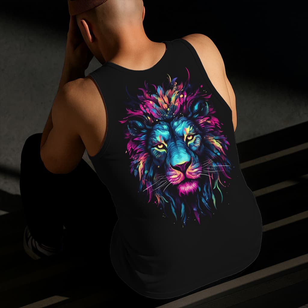 Camiseta Regata Masculina Estampada Leão Cores100% Algodão Estilo Conforto Diário Do Tamanho P ao GG