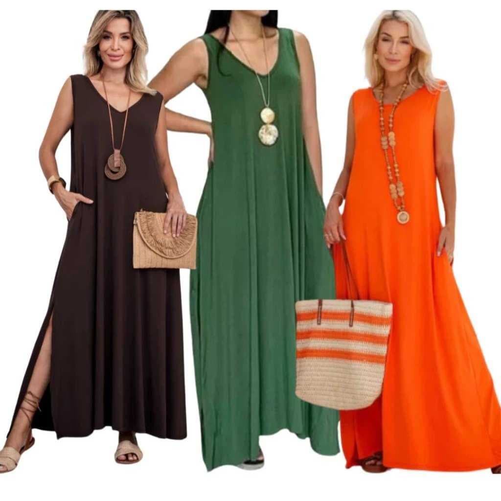 Vestido Longo Regata tecido Viscolycra Premium fendas laterais