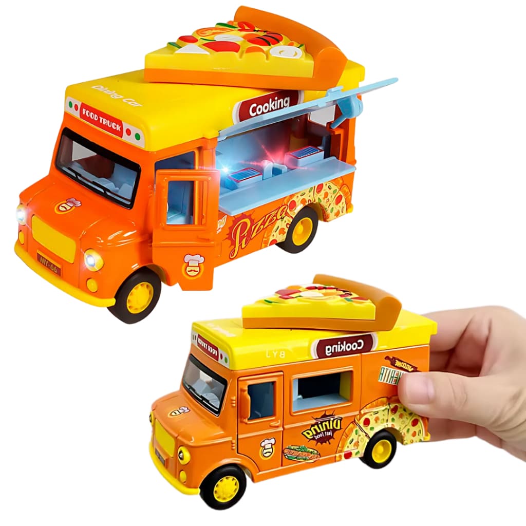 Caminhão Food Truck Infantil Luz e Som Pizzaria Sorveteria Hamburgueria Carrinho Brinquedo Interatvo