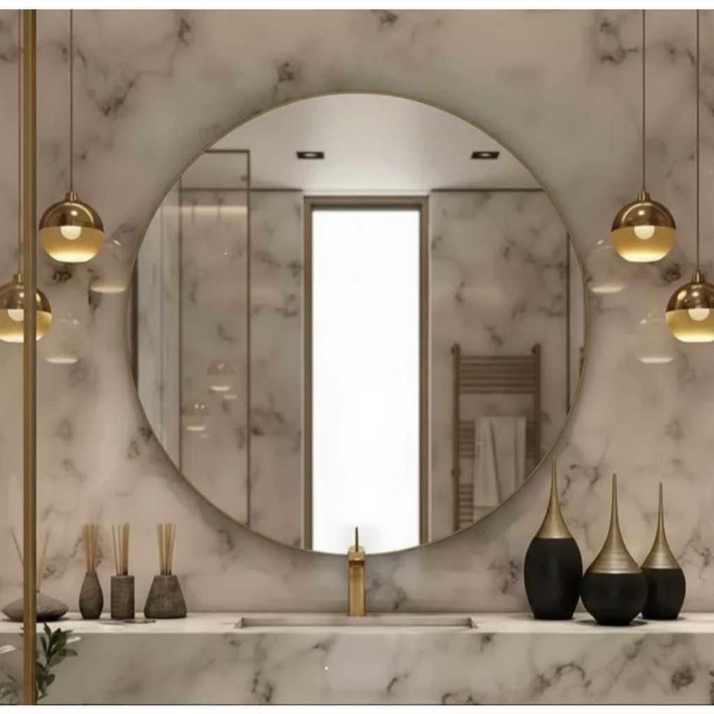 Espelho Redondo 80cm Grande Decorativo | Fácil Instalação + Suporte Incluso | Moderno para Banheiro e Sala