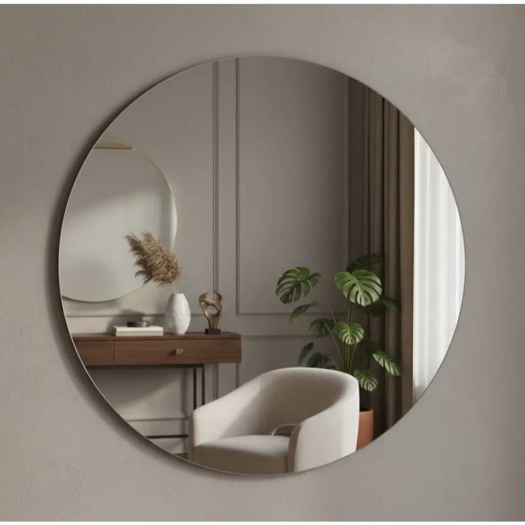 Espelho Redondo Grande Vidro - Decoração Sala Quarto 90cm