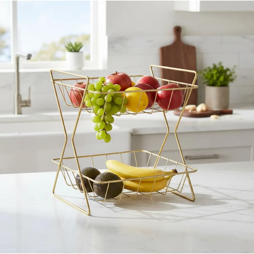 Fruteira De Mesa em Aço Quadrada 2 Níveis ORGANIZADOR DE FRUTAS