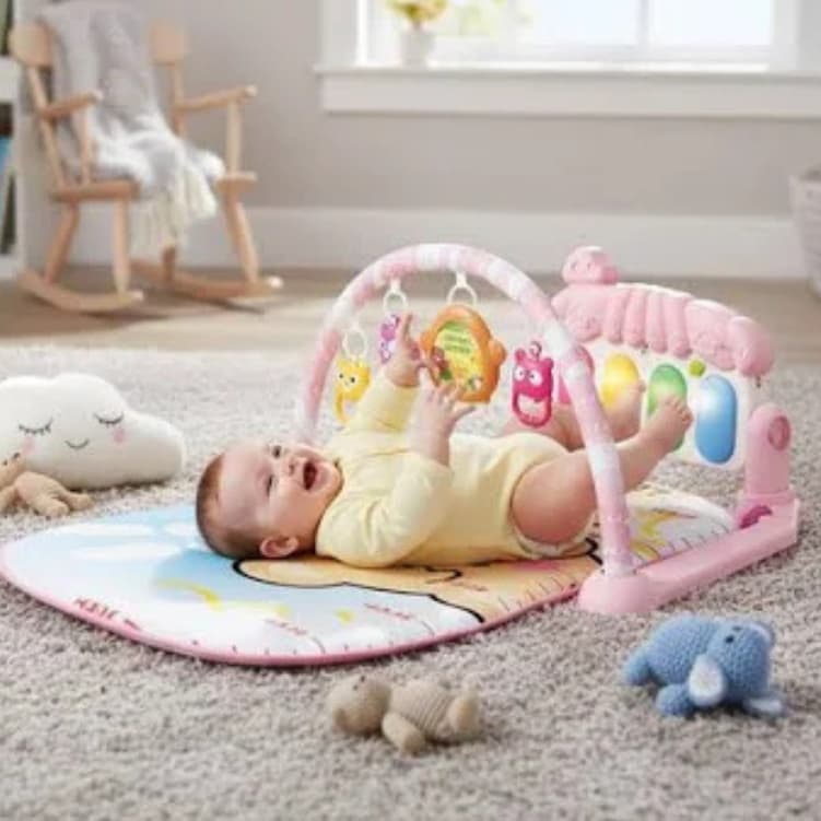 Tapete Bebê Infantil Atividades Piano Musical com Luz Estimulo Desenvolvimento Azul Rosa