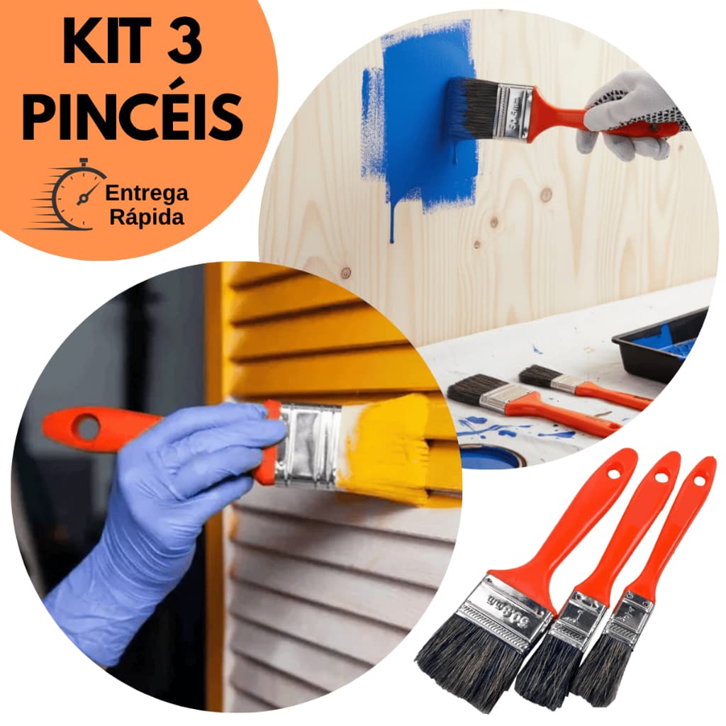 Kit 3 Trinchas Pincel de Pintura Cabo Plástico Resistente Cerdas Sintetico