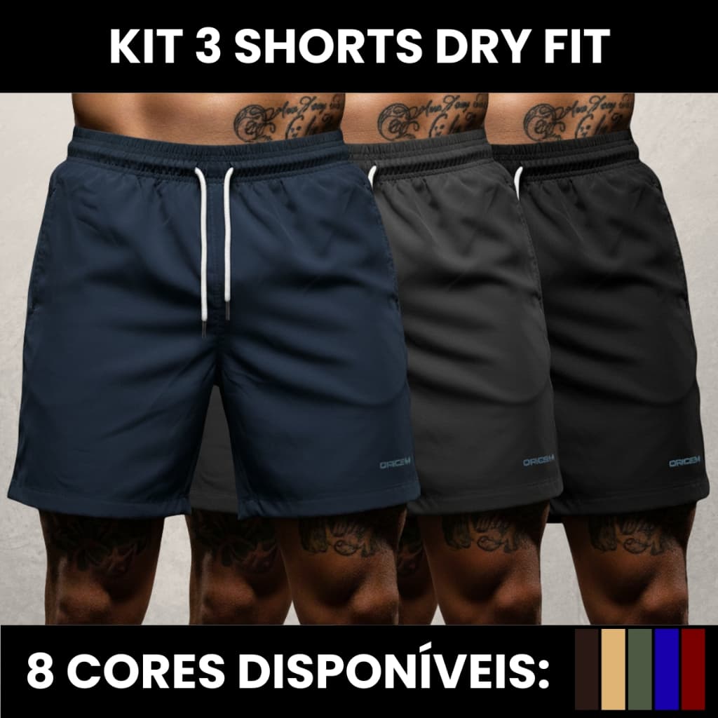 Kit 3 Short Dry Fit Masculino Bermuda Academia Treino Confortável Leve