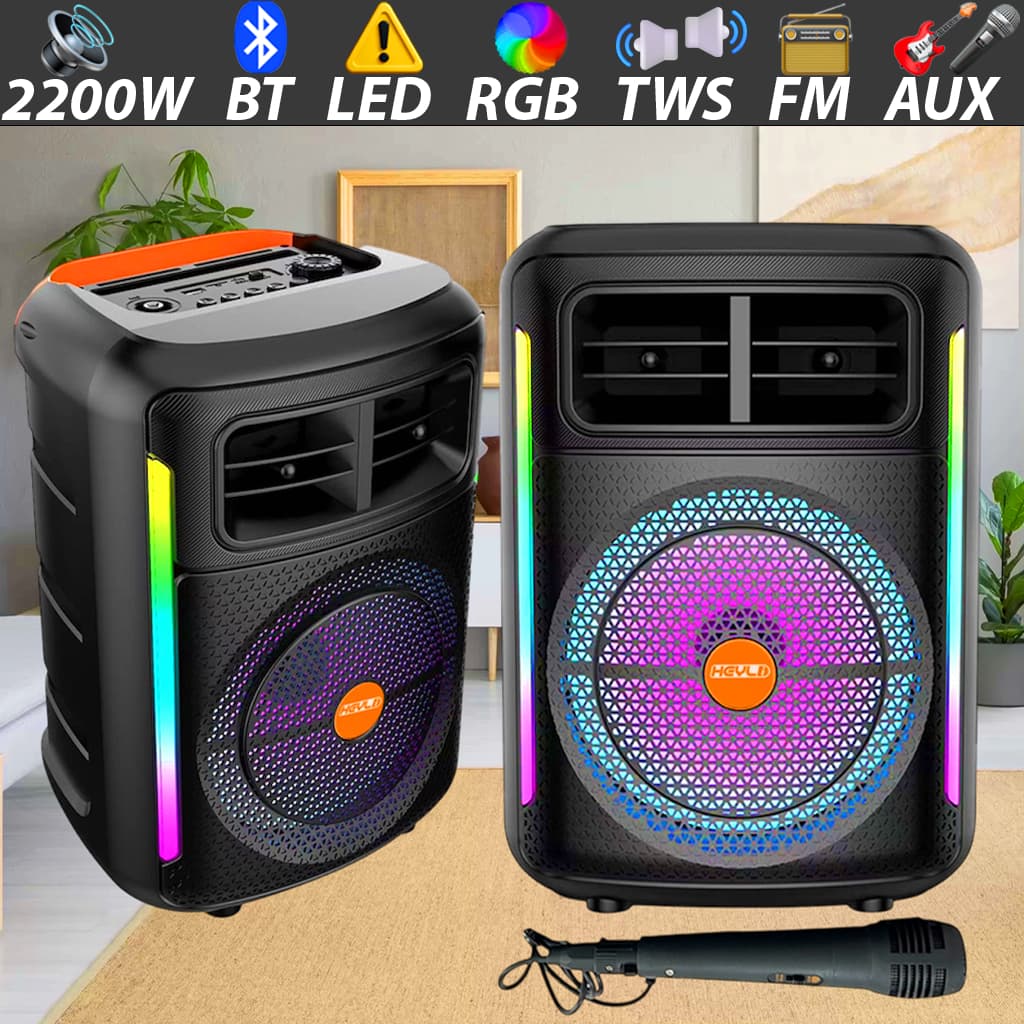 Caixa de Som c/ Microfone Bluetooth Portátil Som Alto 2200w LED RGB Full