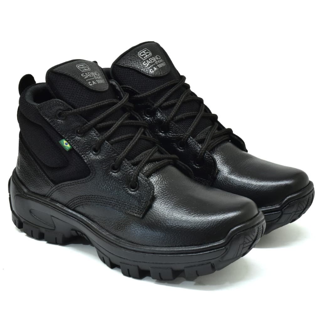 Coturno Masculino Preto com CA Segurança Solado Antiderrapante Biqueira PVC Bota Reforçado