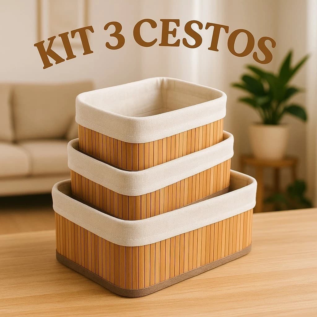 Kit Cestos Organizadores Estilo Rústico – Porta Itens, Necessaire, Banheiro, Dormitório,Organizadores Multiuso