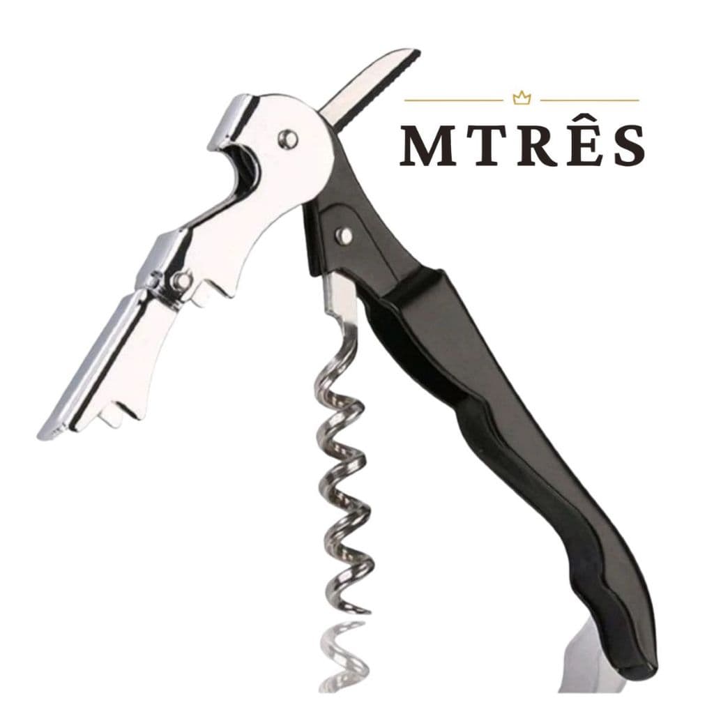 Saca Rolhas Abridor de Garrafas 2 em 1 Articulado 12cm Metal Preto Prático e Durável