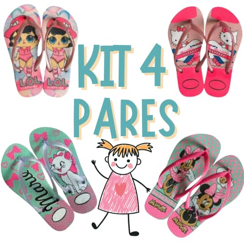 Kit 4 Pares de Chinelo Infantil Menina Feminino Leve Macio Barato Promocao