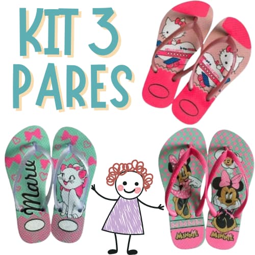 Kit 3 Pares de Chinelo Infantil Menina Feminino Barato