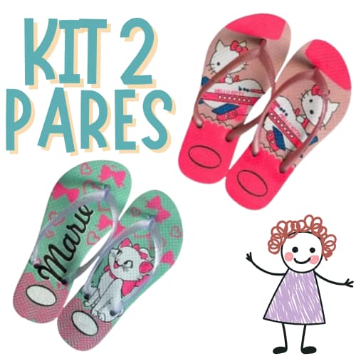 Kit 2 Pares de Chinelo Feminino Infantil Menina Leve Macio Promocao