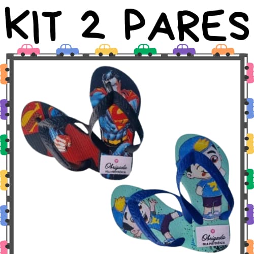 Kit 2 Pares de Chinelo Infantil Masculino Menino Super Heróis Leve Macio