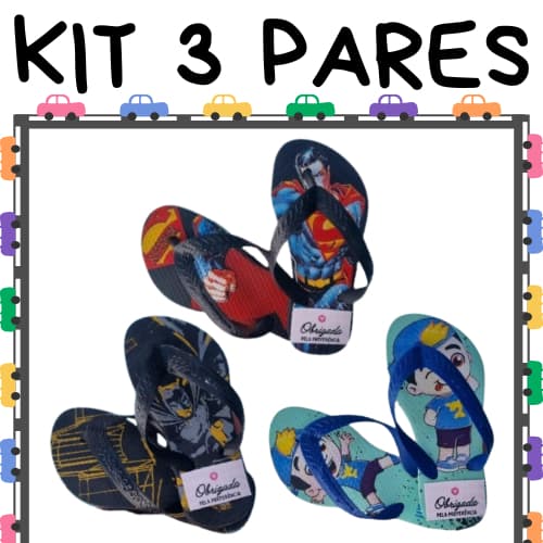 Kit 3 Pares de Chinelo Masculino Menino Infantil Promocao Mais Vendidos