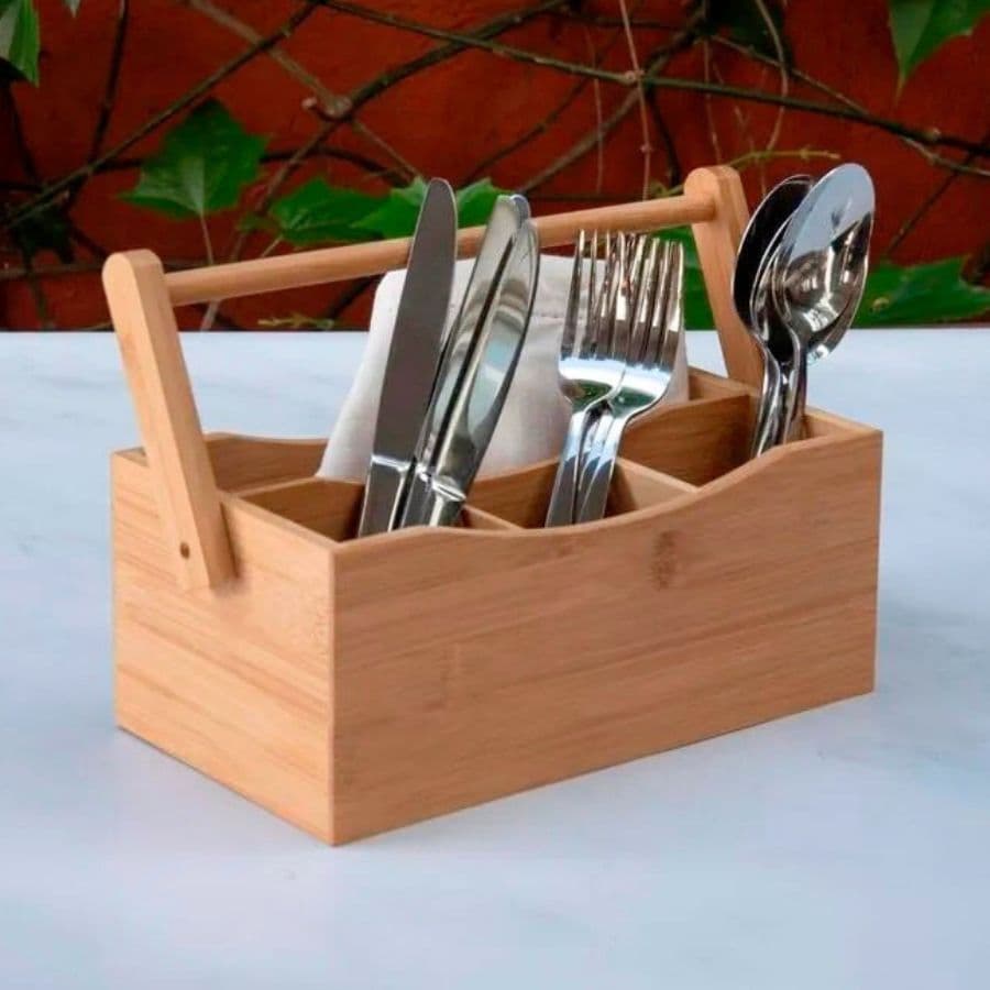 Porta Utensílios Cozinha Bambu Maxwell & Williams 4 Divisórias Organizador