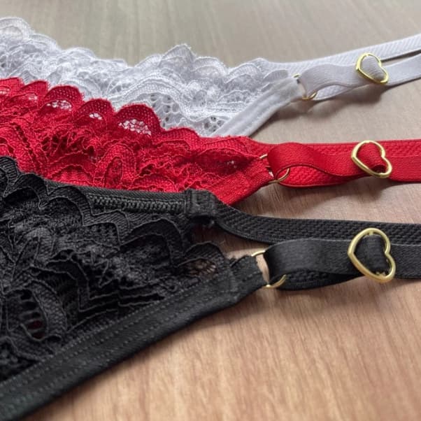 Kit Tanga Fio Dental em Renda Premium Regulagem de Coração Sensual Calcinha Forro Algodão