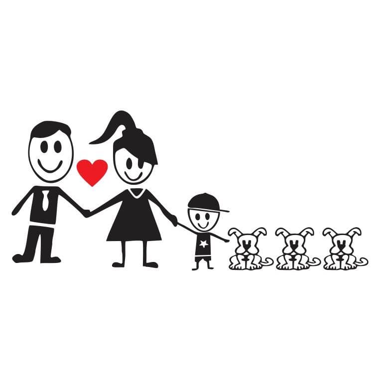 Adesivo - Família - Casal - Filho - Filha - 3 Cachorros