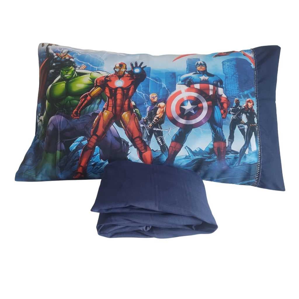 Jogo de Lençol Solteiro Infantil Vingadores 2 Peças Ponto Palito Toque Macio