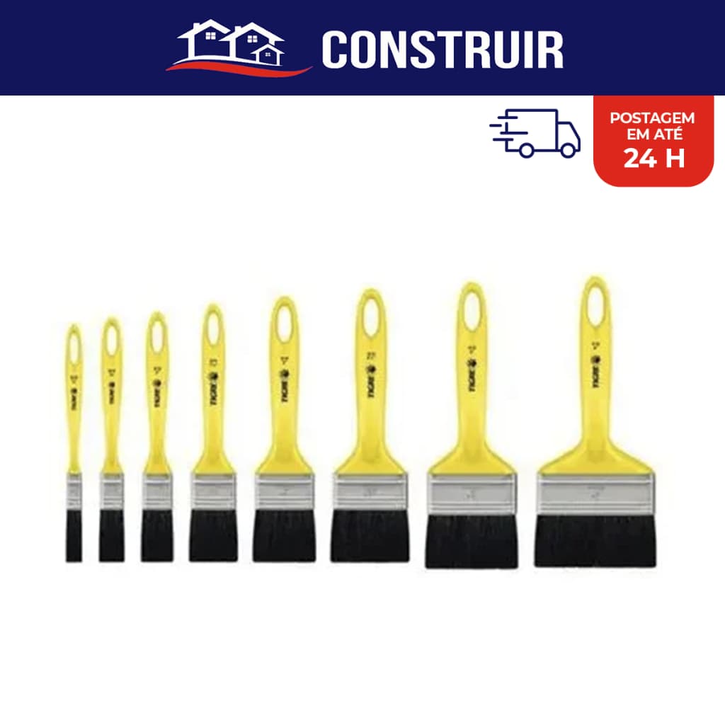 Trincha Média Pincel para Pintura Tigre 519 para Esmalte e Óleo Filamento Sintético Preto