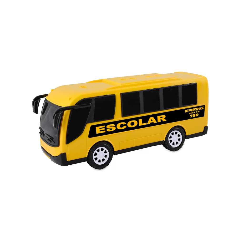 Ônibus de Brinquedo Escolar e Bus de Plástico Rodas Livres Amarelo Miniatura - Diverplas