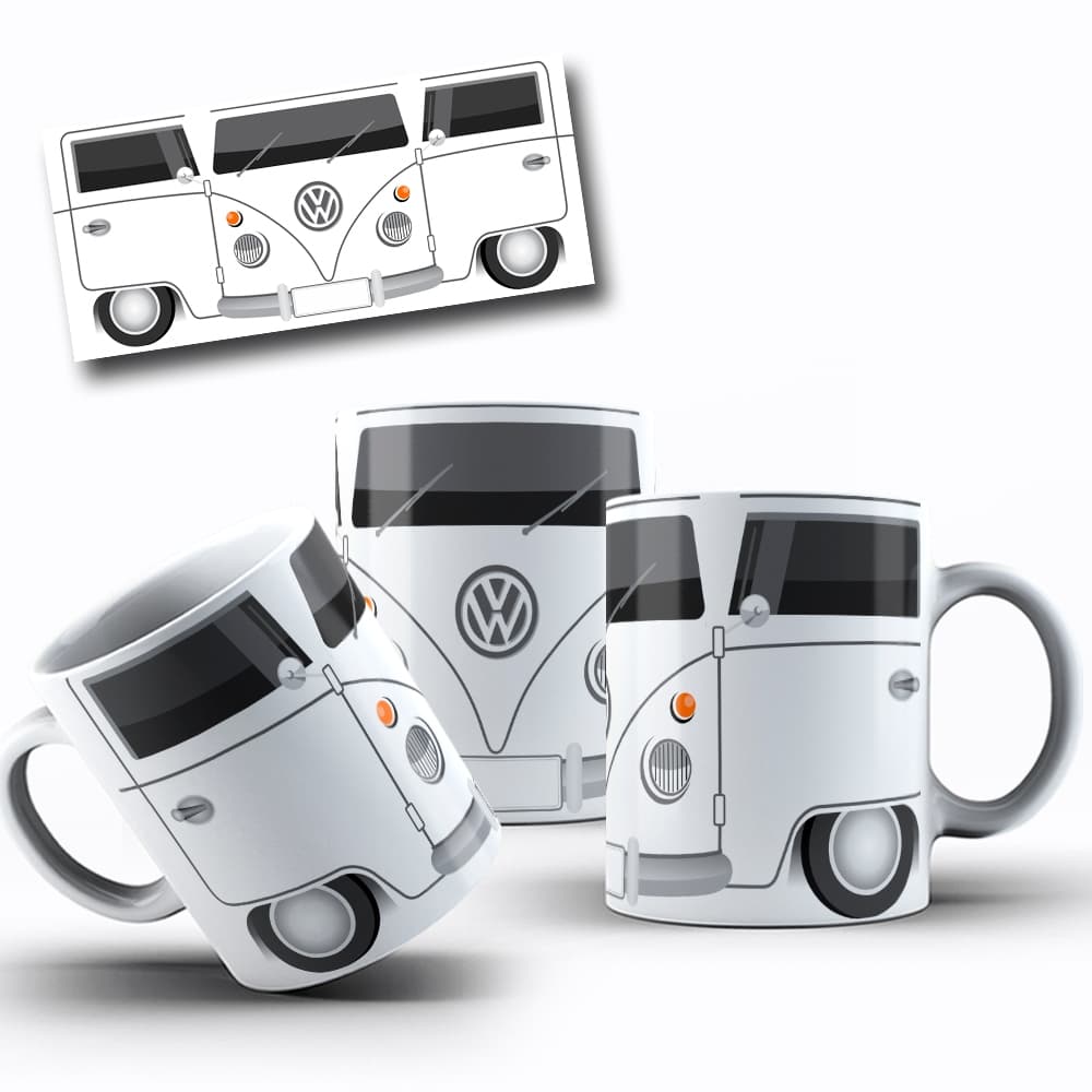 Caneca Kombi Personalizada com Nome na Placa (325ml) | Porcelana Vintage Premium | Presente Criativo Carros Antigos
