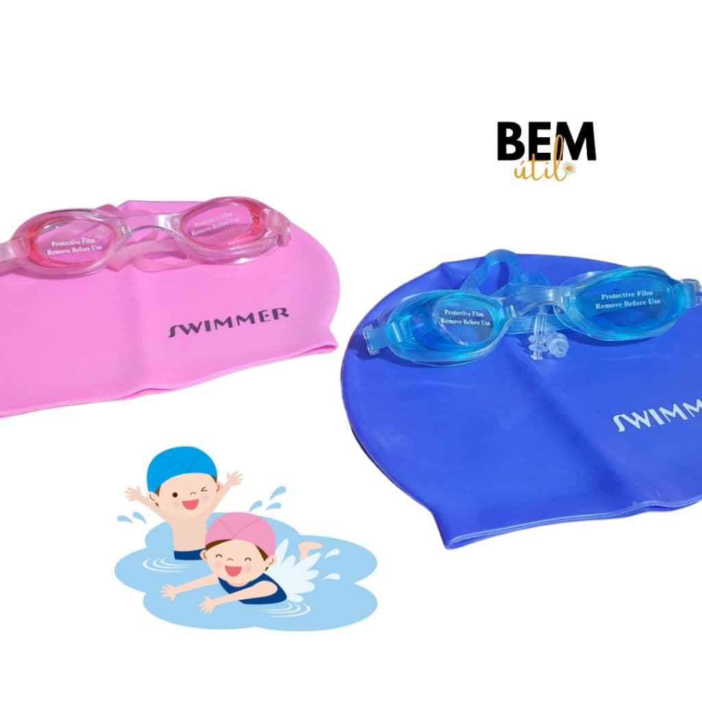 Kit natação óculos + touca infantil adulto diversos modelos cores