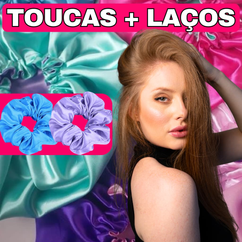 6 Touca Anti-Frizz Cetim Premium Dupla Face Conforto + Laço de Cetim