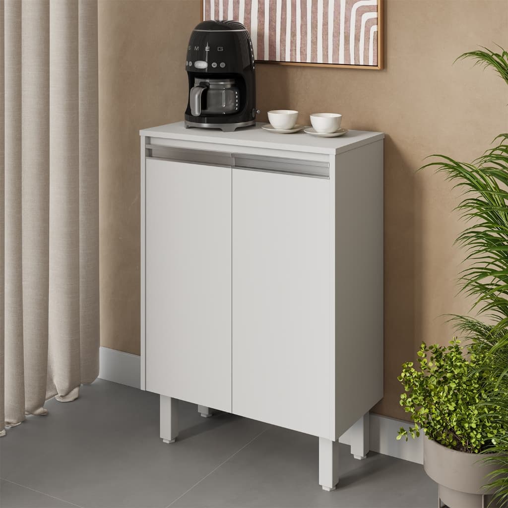 Aparador Buffet Multiuso Em MDF 60x30cm Pés Duas Portas Para O Cantinho Do Café na Sala e Cozinha