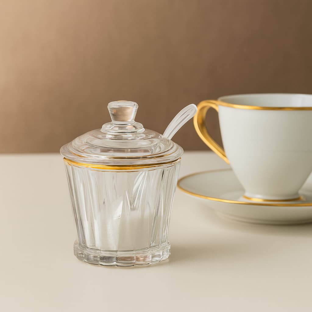 Açucareiro de Cristal Fio de Ouro Radial Lyor 210ml com Tampa e Colher – Charme e Elegância