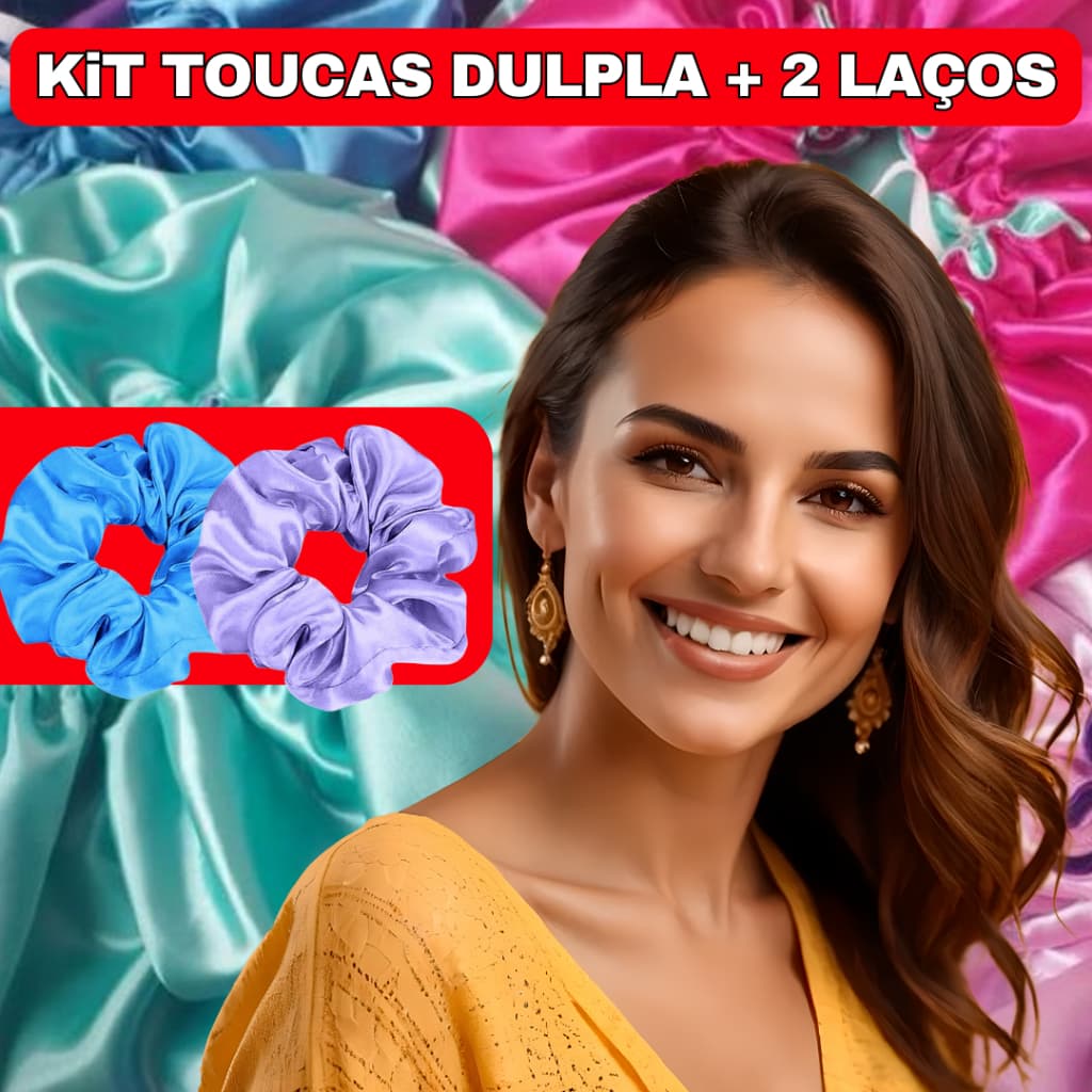 Touca Anti-Frizz Cetim Macio Regulagem Perfeita + Laços de Cetim Dupla Face Cabelos Cacheados Lisos
