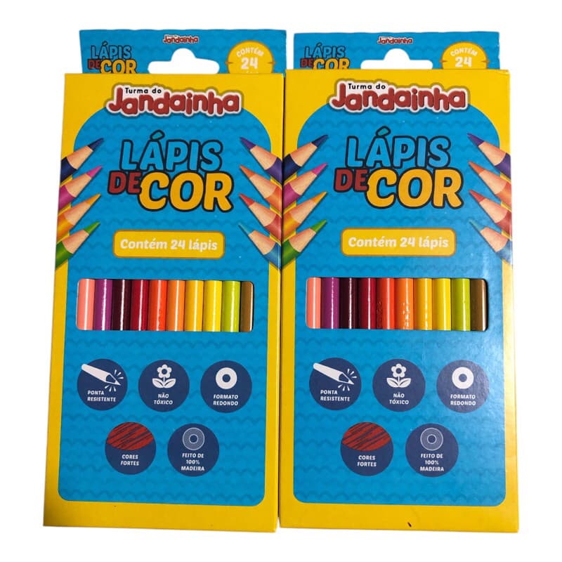 Lápis de cor com 24 cores Kit com 02 caixas Turma da Jandainha