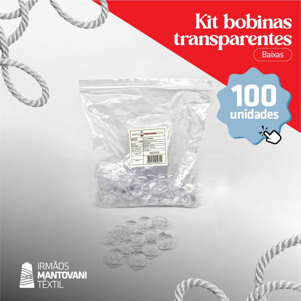 Kit 100 Bobinas Baixas Transparentes | Costura Industrial e Doméstica