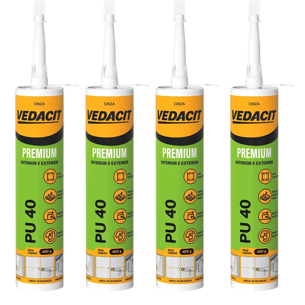 Selante Pu 40 Cinza Premium Vedacit 400g - 4 Unidades