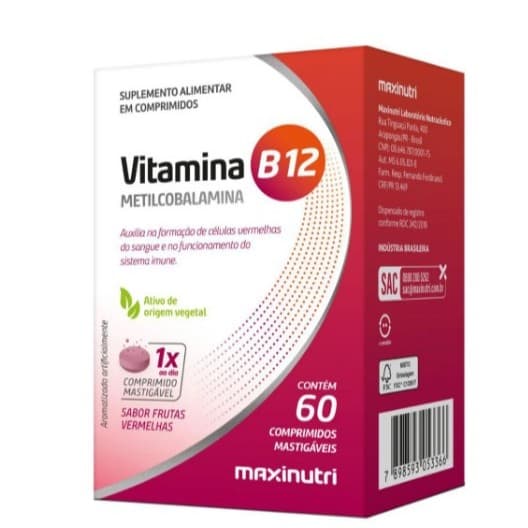 Vitamina B12 Metilcobalamina - 60 Comprimidos Mastigáveis Maxinutri - B12