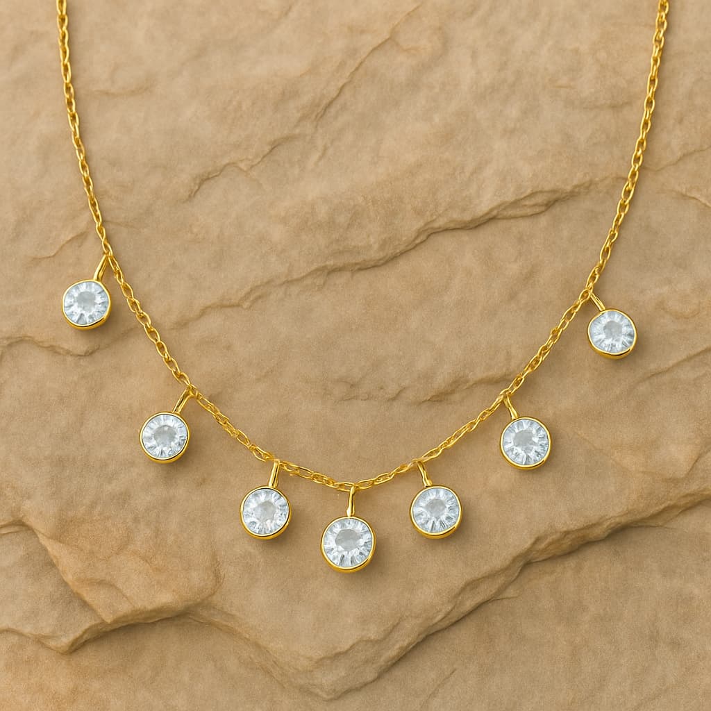 Colar feminino pontos de luz zircônias hipoalergênico aço inox Delicado e fino