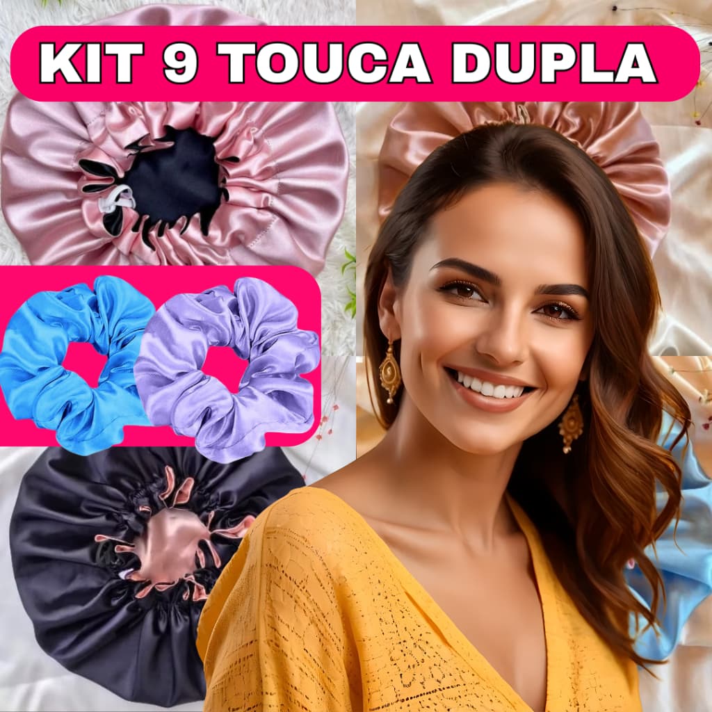Kit 6 Touca de Cetim Dupla Face antifriz Lançamento Luxo Anti Frizz, Luxo e Proteção para os Fios