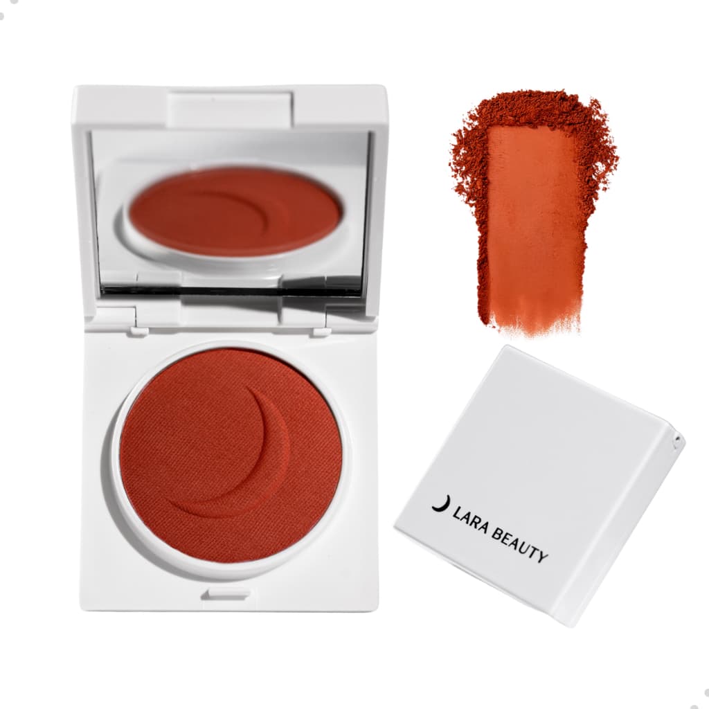 Blush Compacto Em Pó Cor Amber Tom Laranja Quente Opaco Acabamento Matte Fosco Textura Aveludada