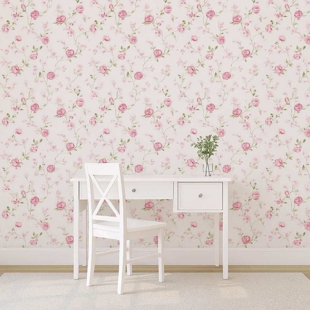 Papel de Parede Floral 94 Fundo branco  P/ Sala  Adesivo Lavavel Autocolante Ripado 50 cm de largura