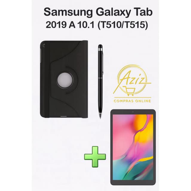 kit Capa Giratória 360° Premium para Tablet Samsung Galaxy Tab 2019 A 10.1 T510/T515 + Película de Vidro + Caneta 2 em 1